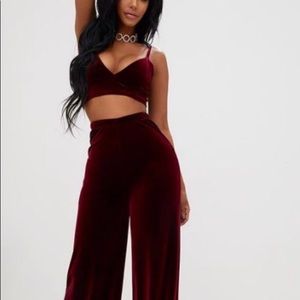 Wine Velvet Wide Leg Pants